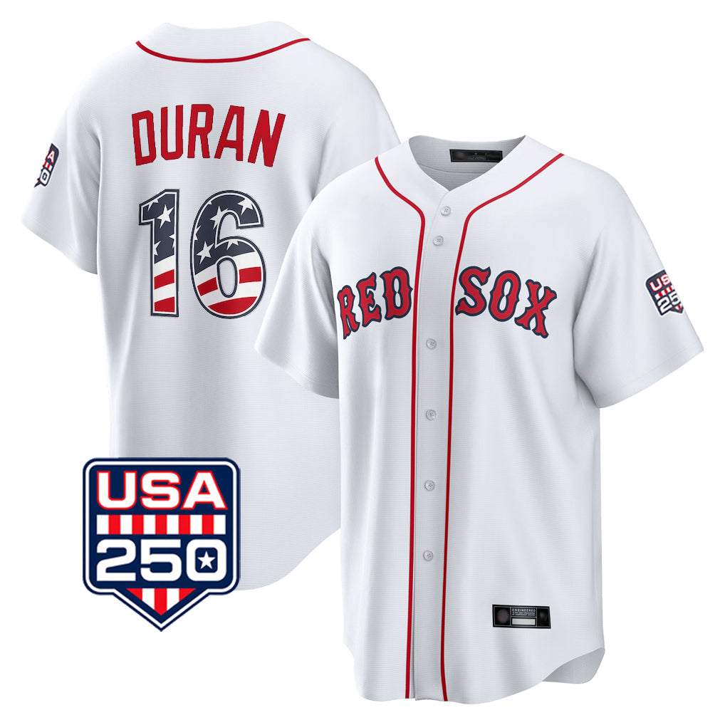Trusc B.Red Sox #16 Jarren Duran Player White USA 250 Fourth of July Home Game Stitched Jerseys
