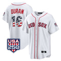 Trusc B.Red Sox #16 Jarren Duran Player White USA 250 Fourth of July Home Game Stitched Jerseys