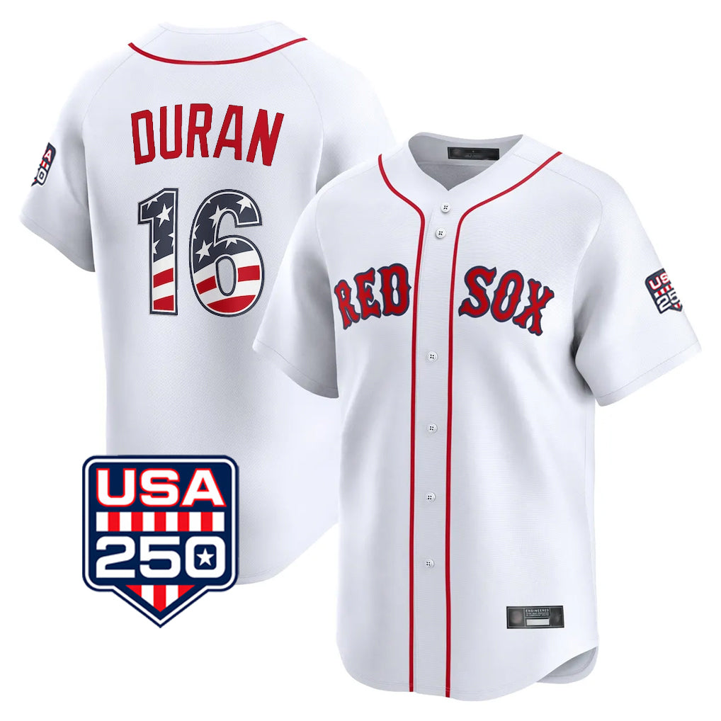 Trusc B.Red Sox #16 Jarren Duran Player White USA 250 Fourth of July Limited Home Game Stitched Jerseys