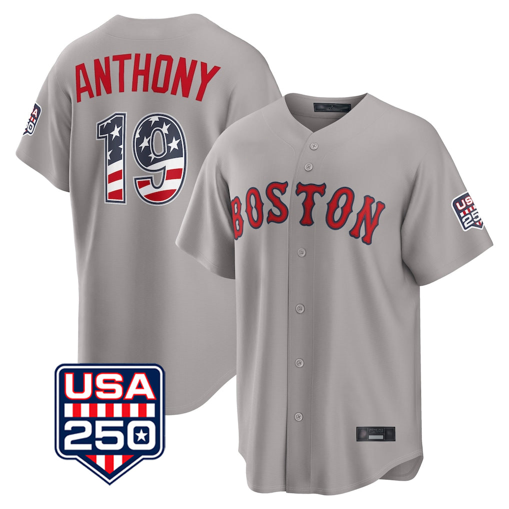 Trusc B.Red Sox #19 Roman Anthony Player Gray Road USA 250 Fourth of July Home Game Stitched Jerseys