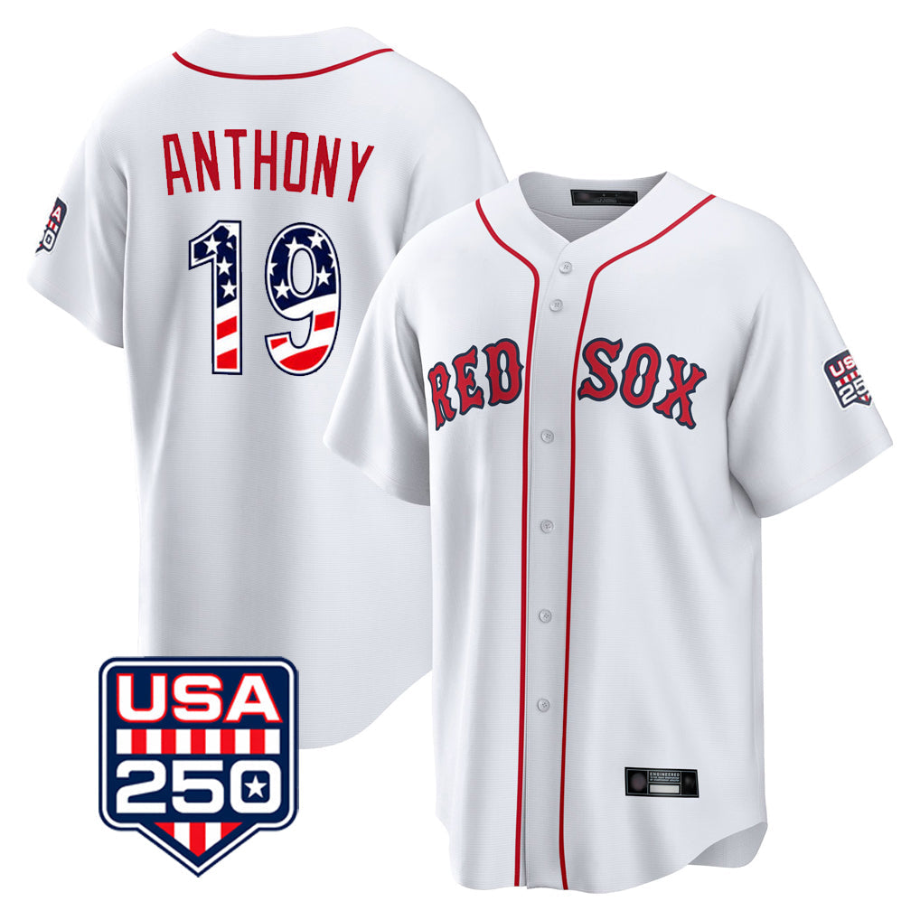 Trusc B.Red Sox #19 Roman Anthony Player White USA 250 Fourth of July Home Game Stitched Jerseys