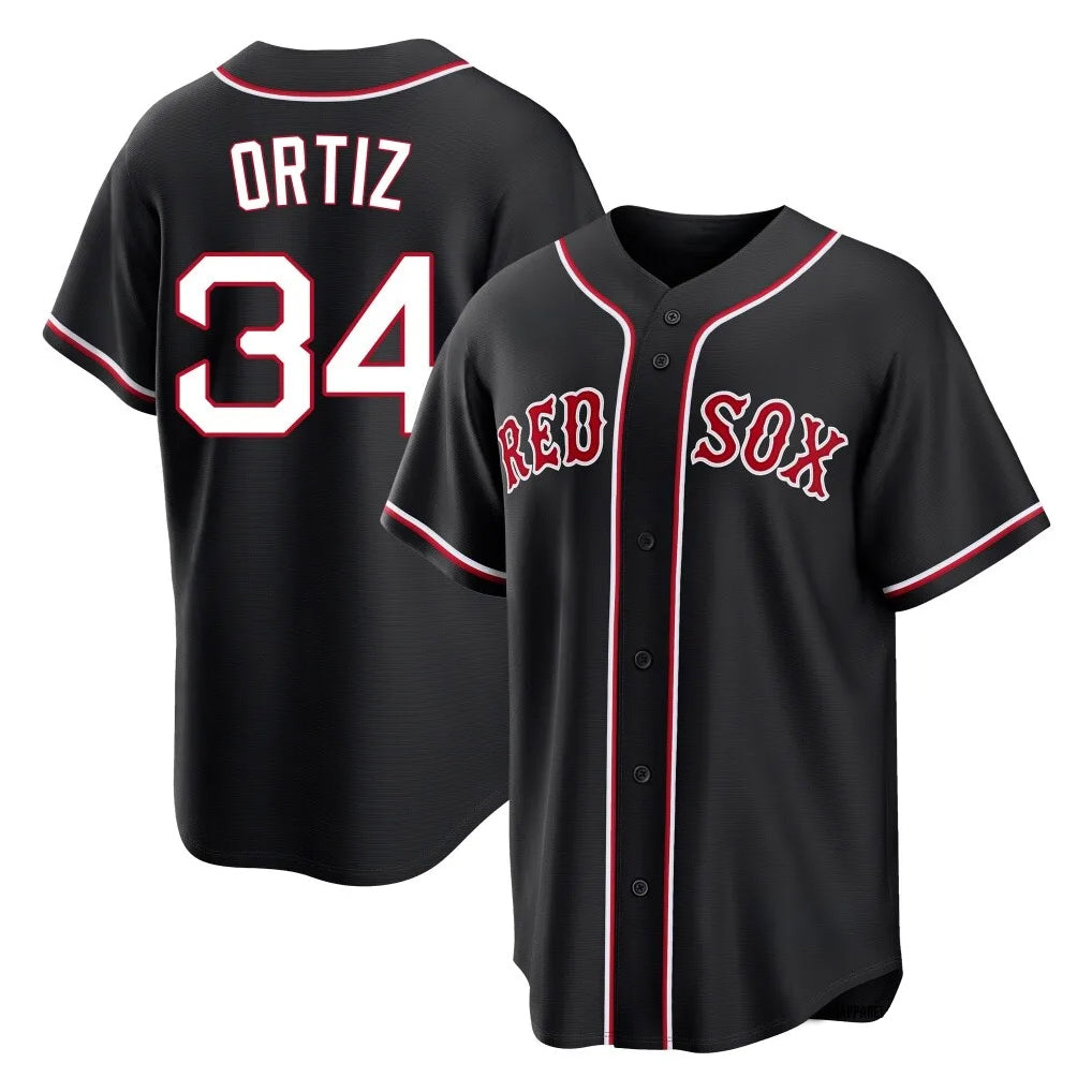 Trusc B.Red Sox #34 David Ortiz Player Black Out Home Game Stitched Jerseys