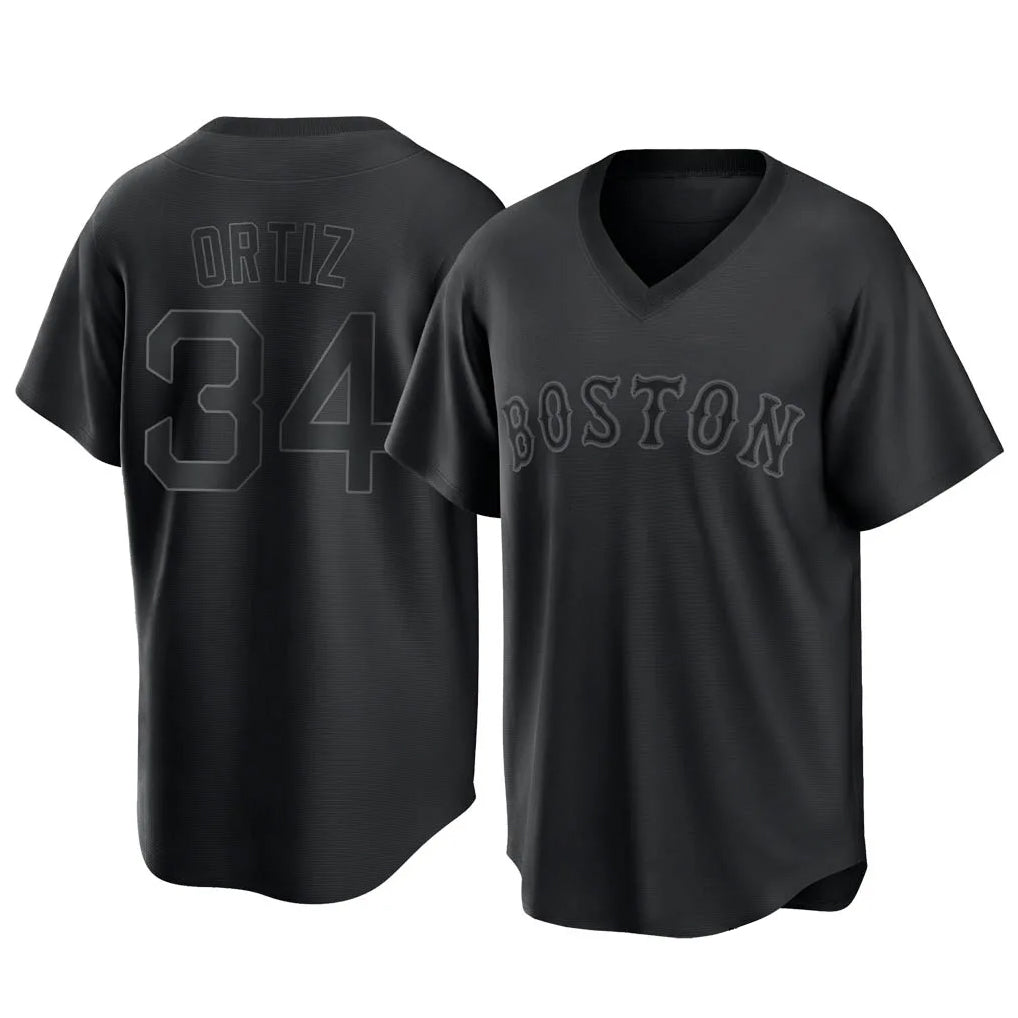 Trusc B.Red Sox #34 David Ortiz Player Black T-shirt Home Game Stitched Jerseys