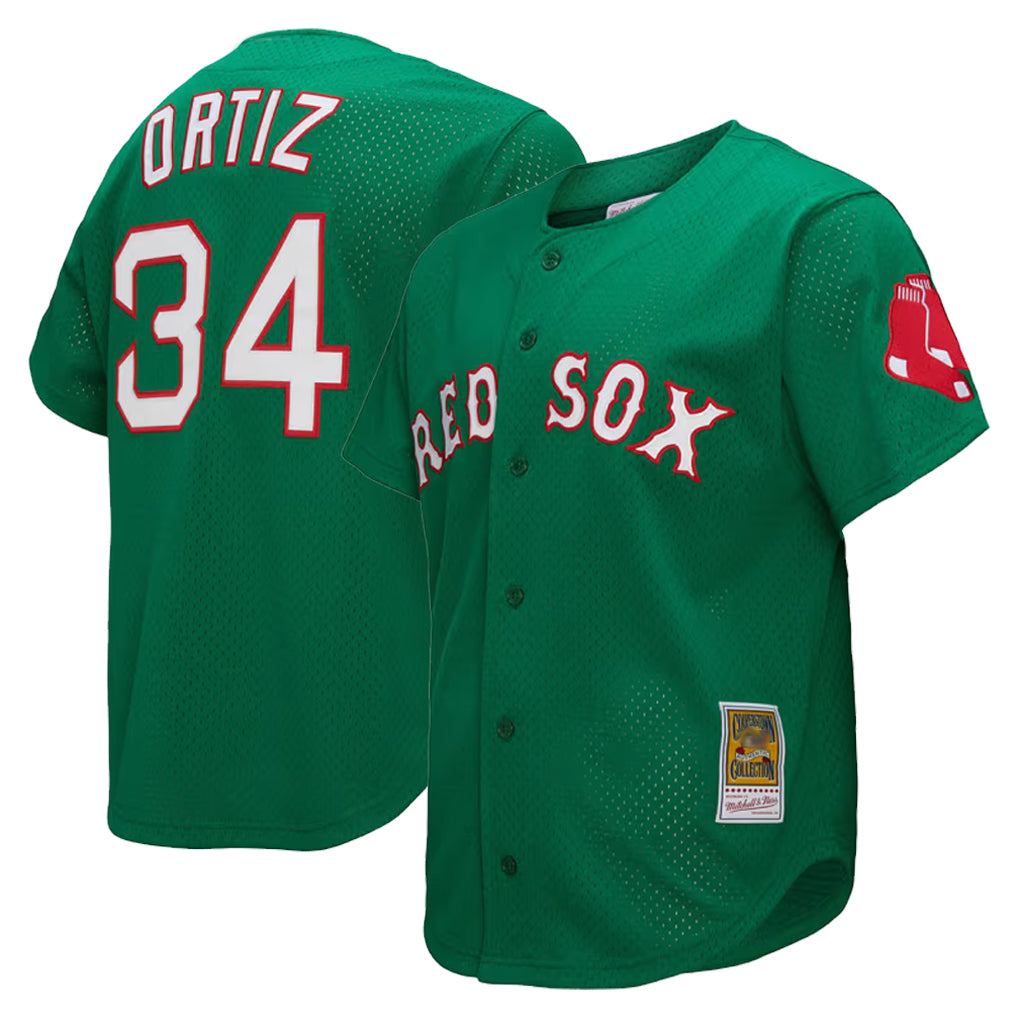 Trusc B.Red Sox #34 David Ortiz Player Green Mitchell & Ness Cooperstown Collection Mesh Home Stitched Jerseys