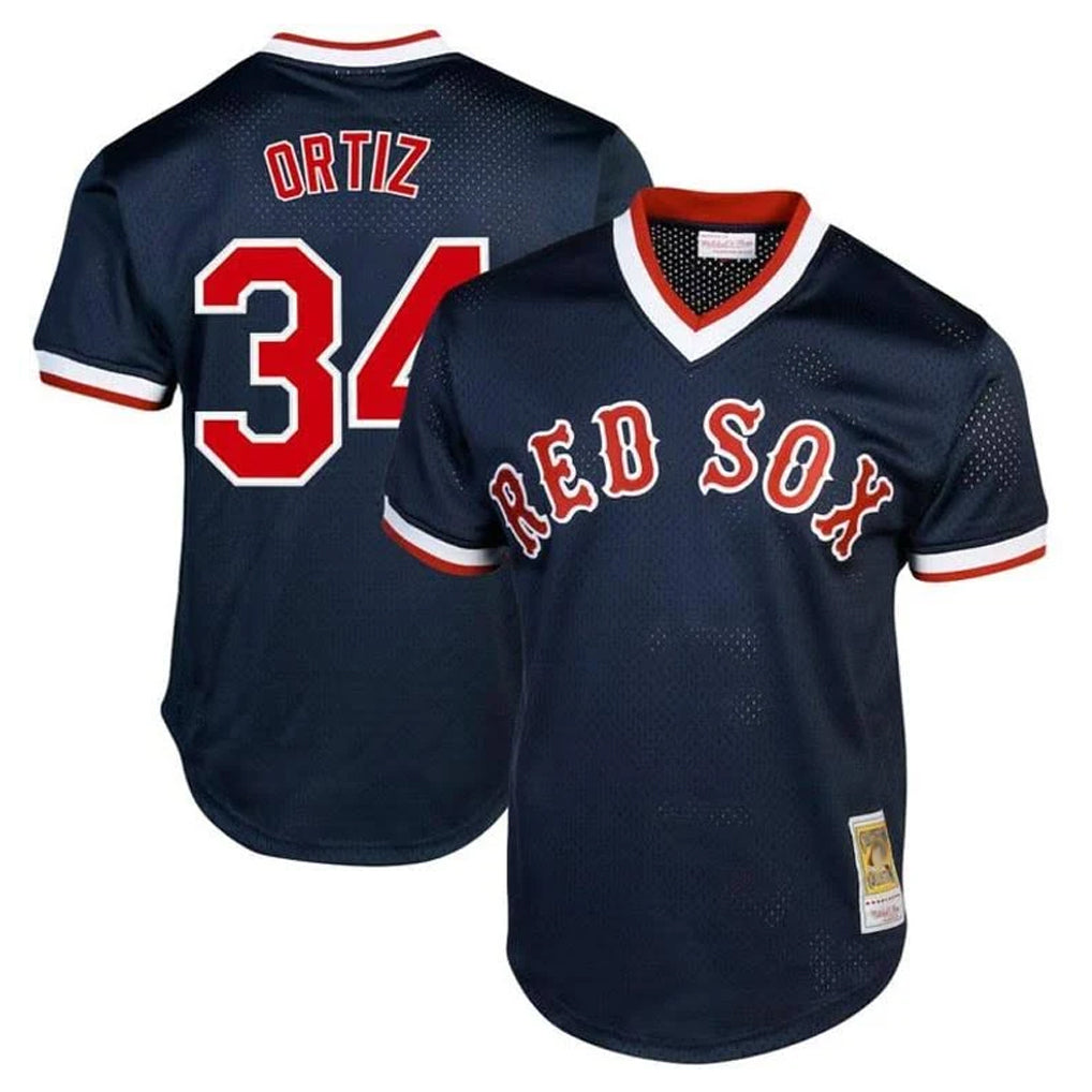 Trusc B.Red Sox #34 David Ortiz Player Navy Cooperstown Collection Mesh T-shirt Home Stitched Jerseys