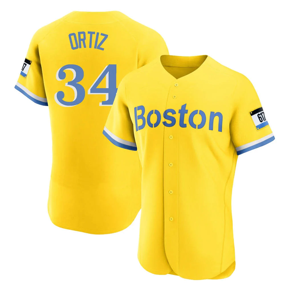 Trusc B.Red Sox #34 David Ortiz Player Yellow Limited Elite Home Game Stitched Jerseys
