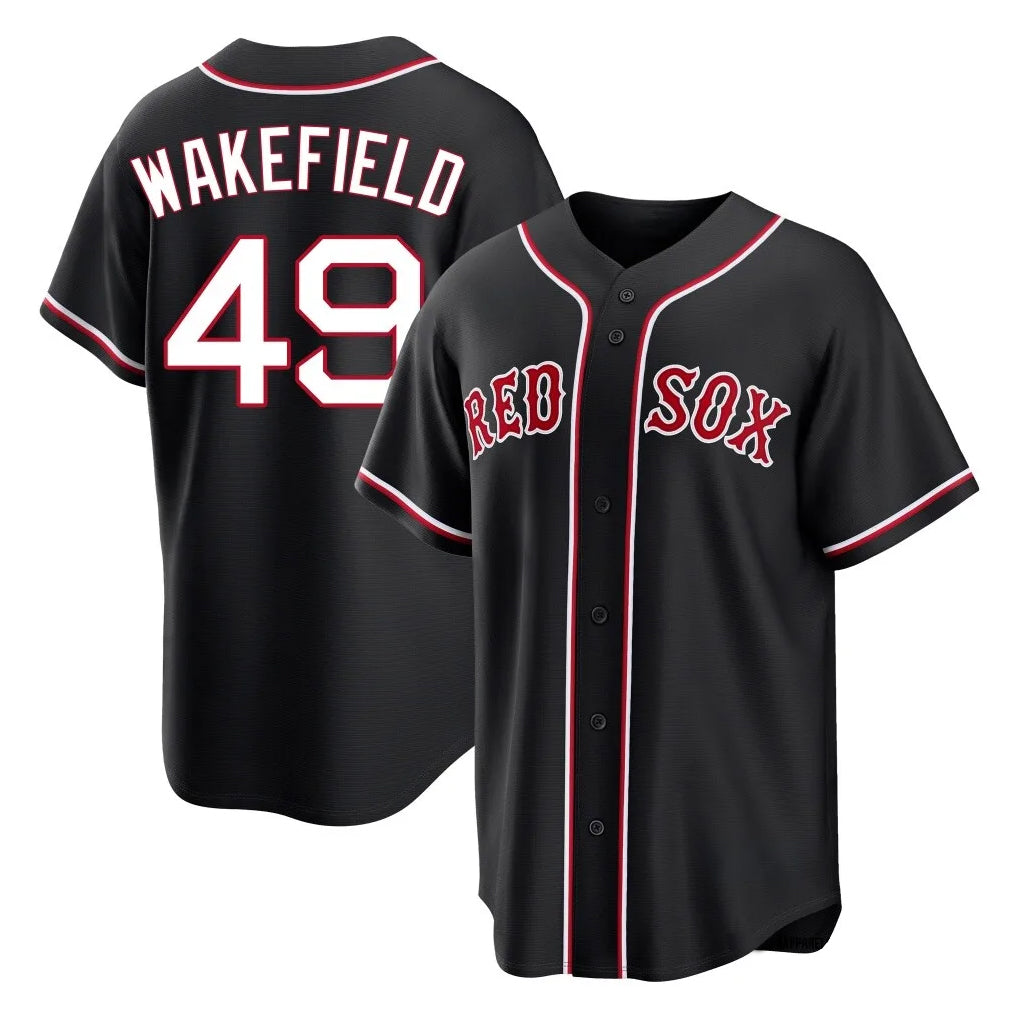 Trusc B.Red Sox #49 Tim Wakefield Player Black Out Home Game Stitched Jerseys