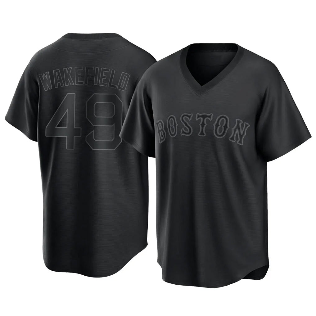 Trusc B.Red Sox #49 Tim Wakefield Player Black T-shirt Home Game Stitched Jerseys