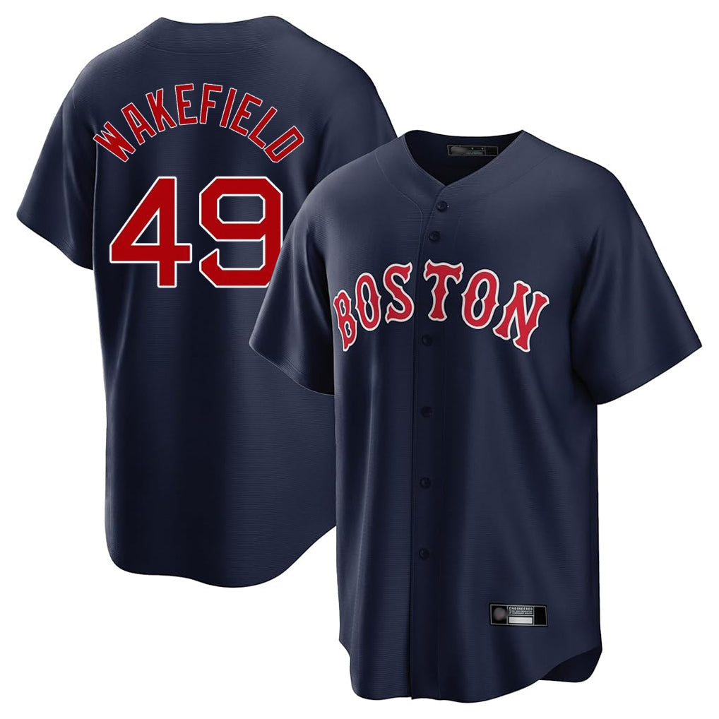 Trusc B.Red Sox #49 Tim Wakefield Player Navy Home Game Stitched Jerseys