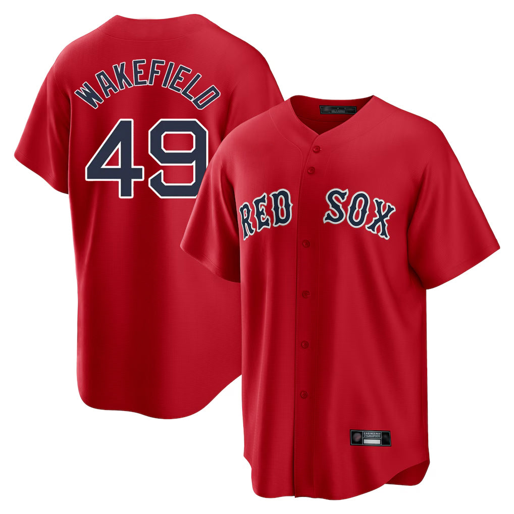 Trusc B.Red Sox #49 Tim Wakefield Player Red Home Game Stitched Jerseys