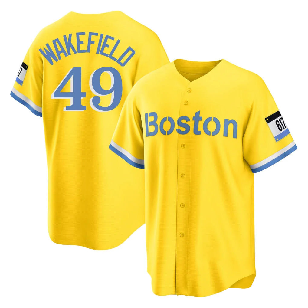 Trusc B.Red Sox #49 Tim Wakefield Player Yellow Home Game Stitched Jerseys