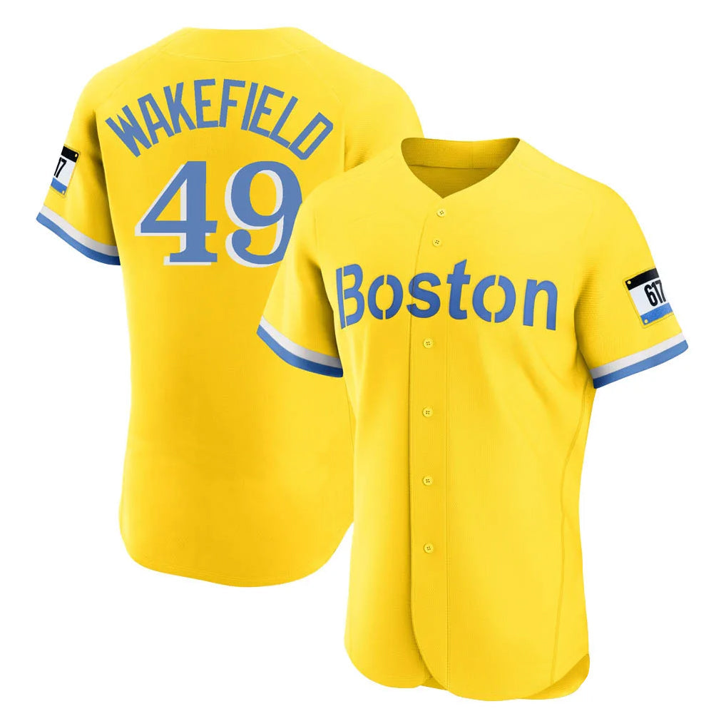 Trusc B.Red Sox #49 Tim Wakefield Player Yellow Limited Elite Home Game Stitched Jerseys