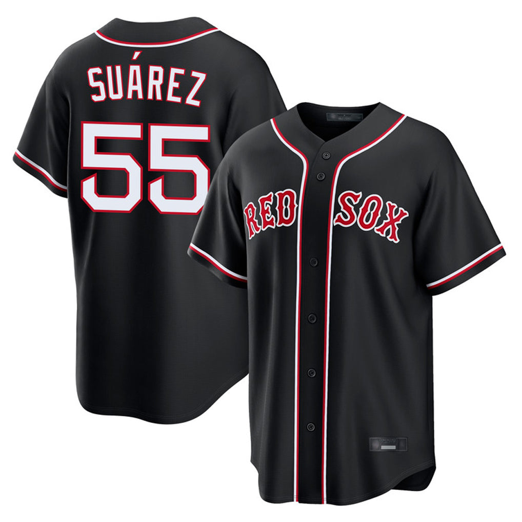 Trusc B.Red Sox #55 Ranger Su¡§¡érez Player Black Out Home Game Stitched Jerseys