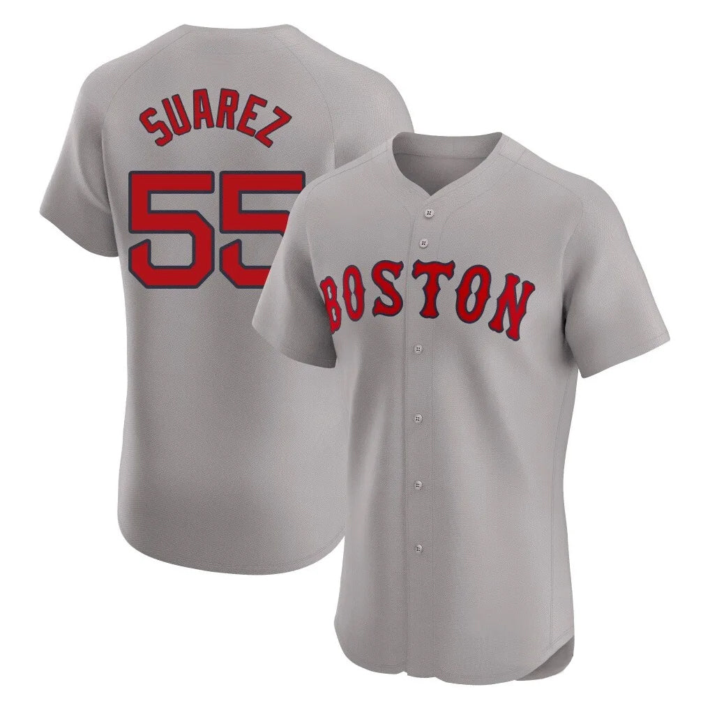 Trusc B.Red Sox #55 Ranger Su¡§¡érez Player Gray Road Limited Elite Home Game Stitched Jerseys