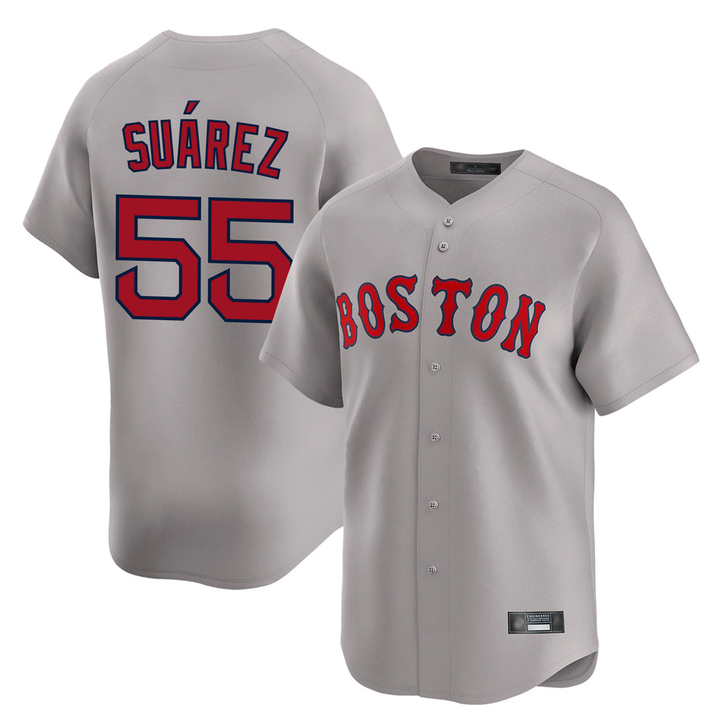 Trusc B.Red Sox #55 Ranger Su¡§¡érez Player Gray Road Limited Home Game Stitched Jerseys