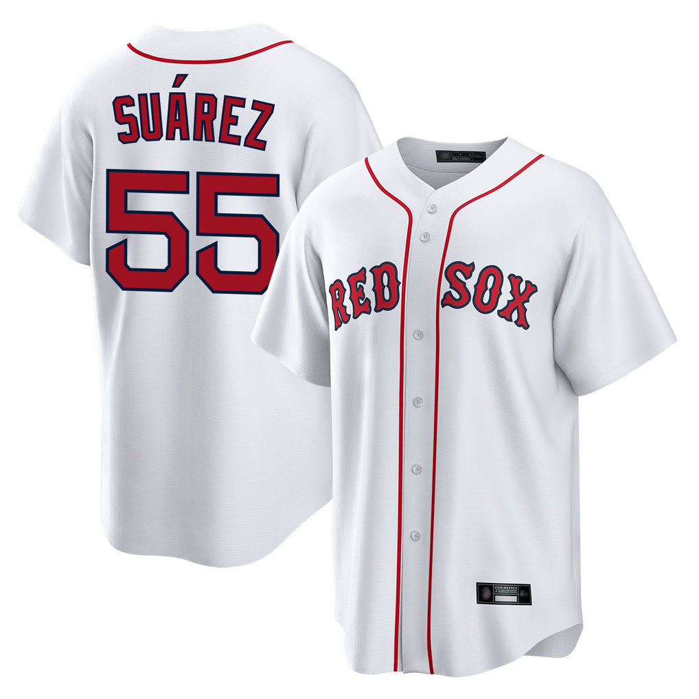 Trusc B.Red Sox #55 Ranger Su¡§¡érez Player White Home Game Stitched Jerseys