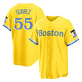 Trusc B.Red Sox #55 Ranger Su¡§¡érez Player Yellow Home Game Stitched Jerseys