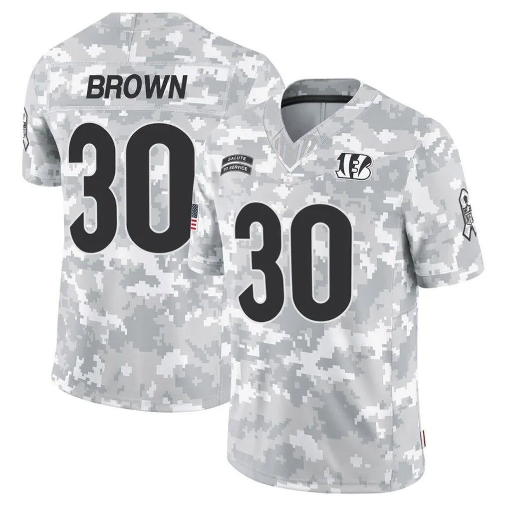 Trusc C.Bengals #30 Chase Brown Player Arctic Camo Salute to Service Limited Stitched Jerseys