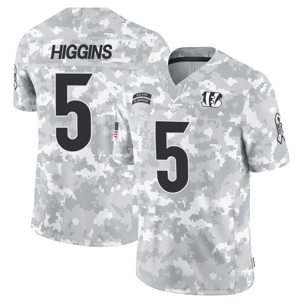 Trusc C.Bengals #5 Tee Higgins Player Arctic Camo Salute to Service Limited Stitched Jerseys