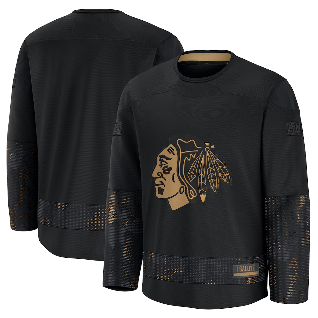 Trusc C.Blackhawks Black 2024 Military Appreciation Practice Jerseys