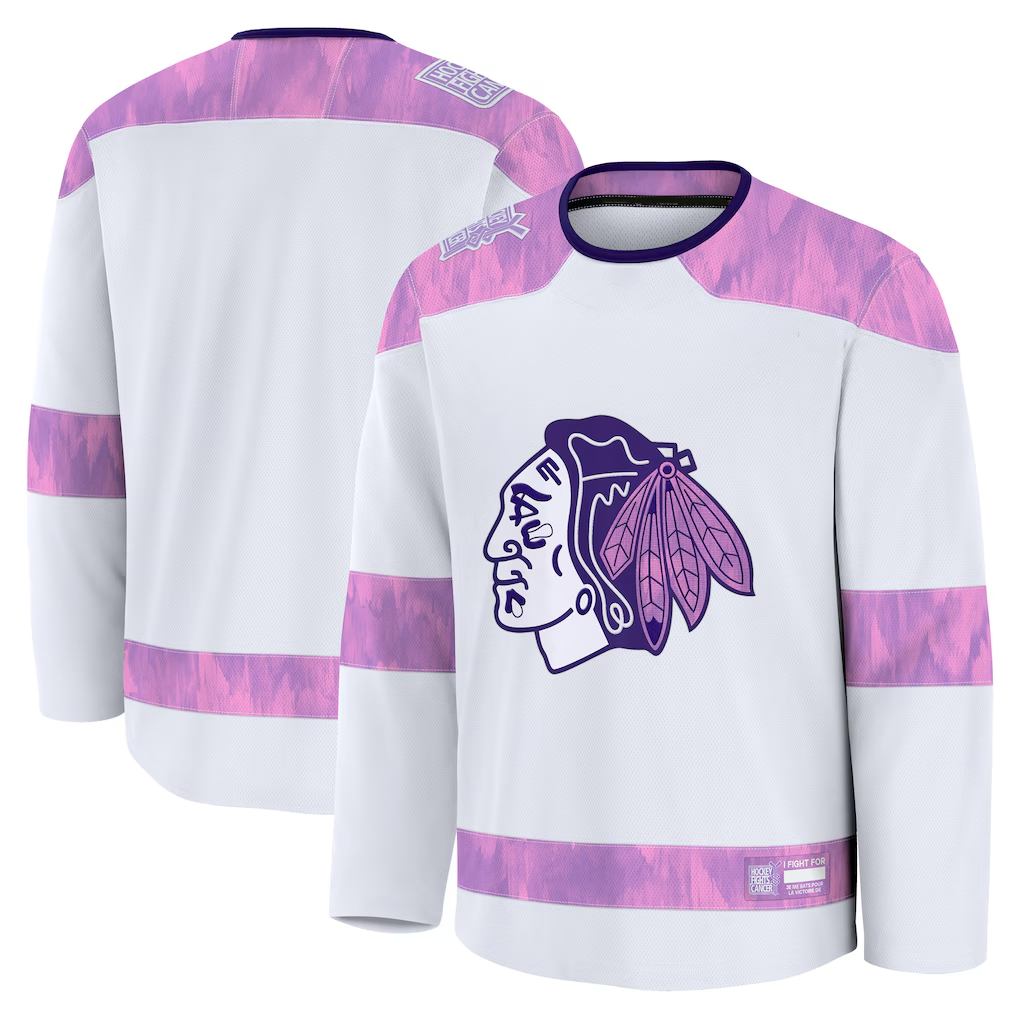 Trusc C.Blackhawks White 2024 Hockey Fights Cancer Practice Jerseys