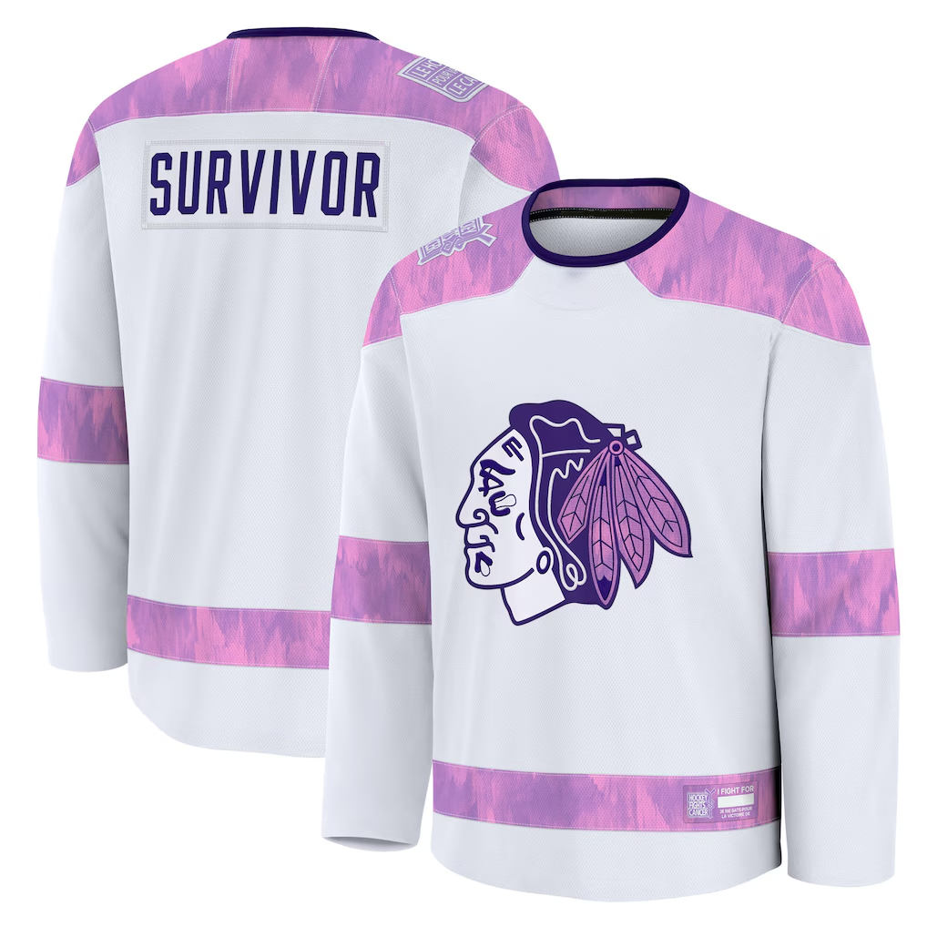 Trusc C.Blackhawks White Hockey Fights Cancer Survivor Practice Jerseys