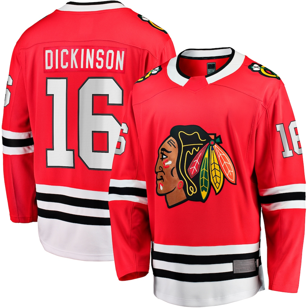 Trusc C.Blackhawks #16 Jason Dickinson Red Home Breakaway Jerseys