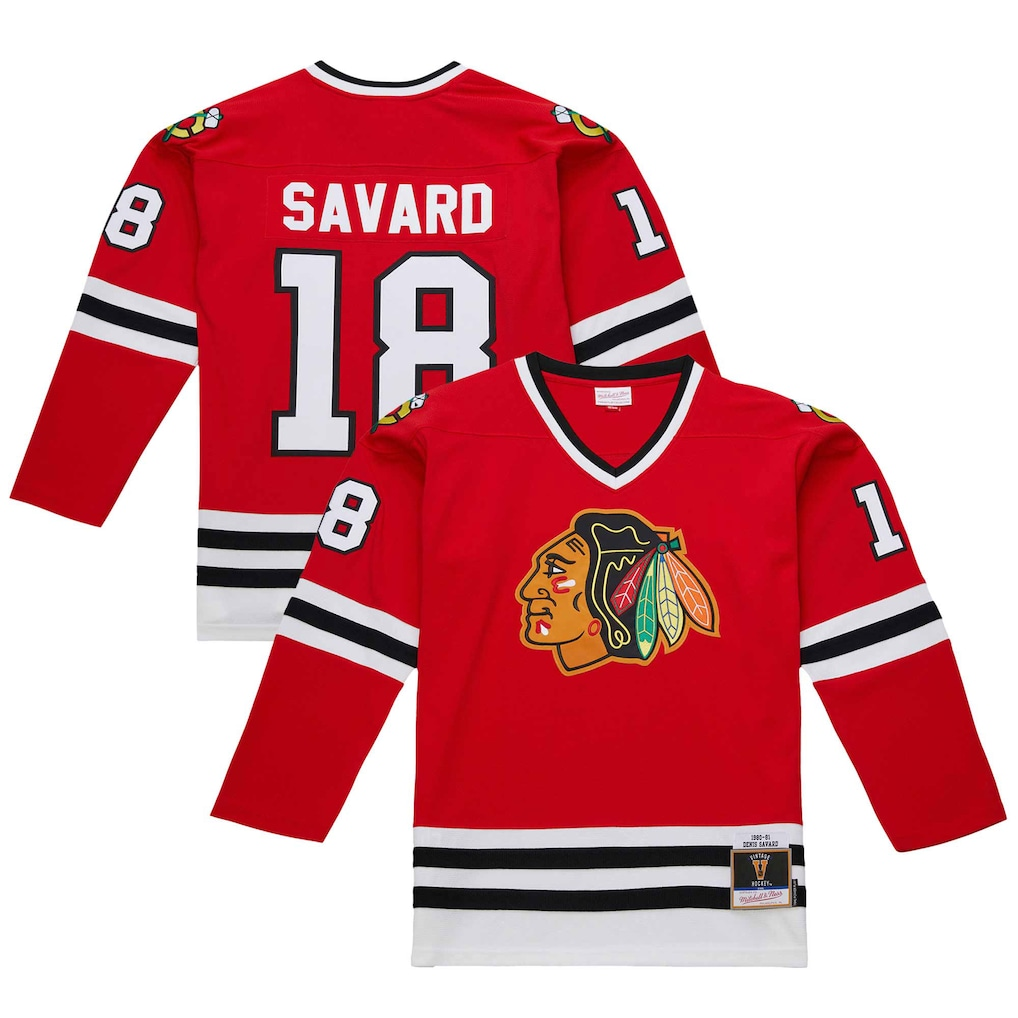 Trusc C.Blackhawks #18 Denis Savard Scarlet 1980-81 Power Play Jerseys