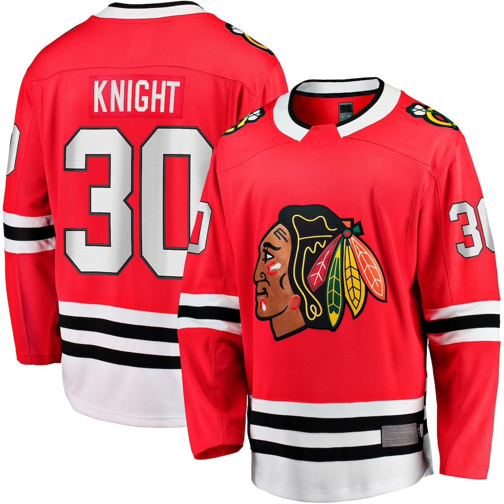Trusc C.Blackhawks #30 Spencer Knight Red Home Breakaway Jerseys