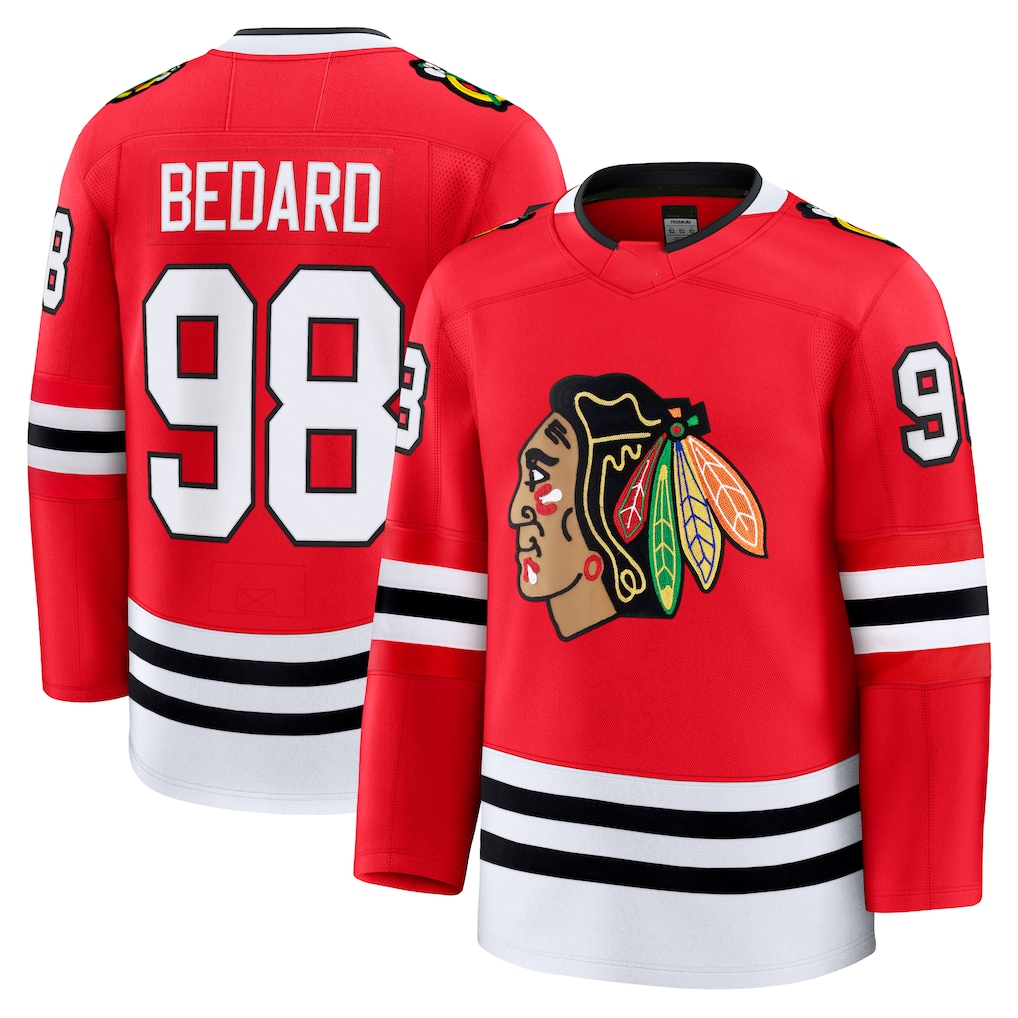 Trusc C.Blackhawks #98 Connor Bedard Red Home Premium Jerseys