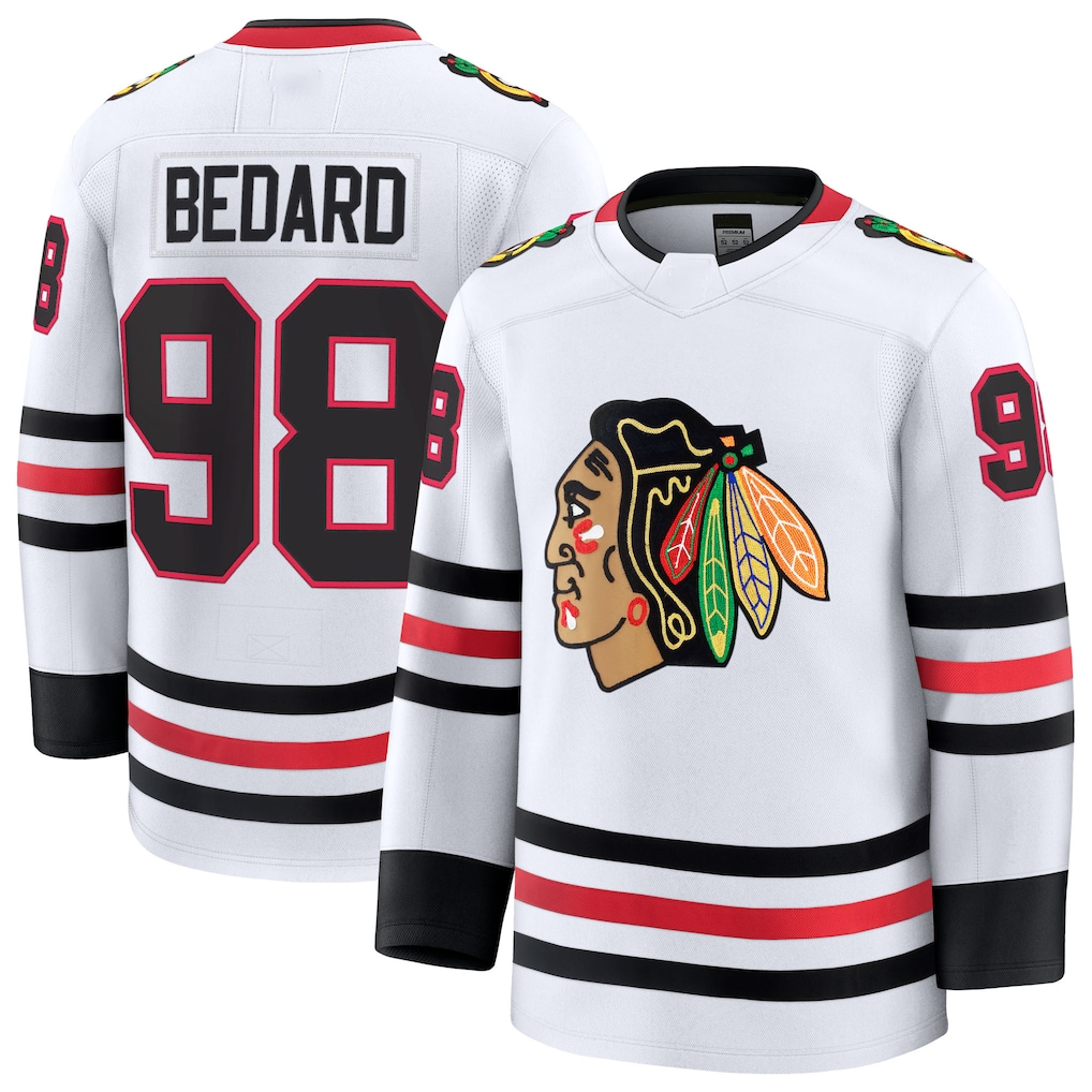 Trusc C.Blackhawks #98 Connor Bedard White Away Premium Jerseys