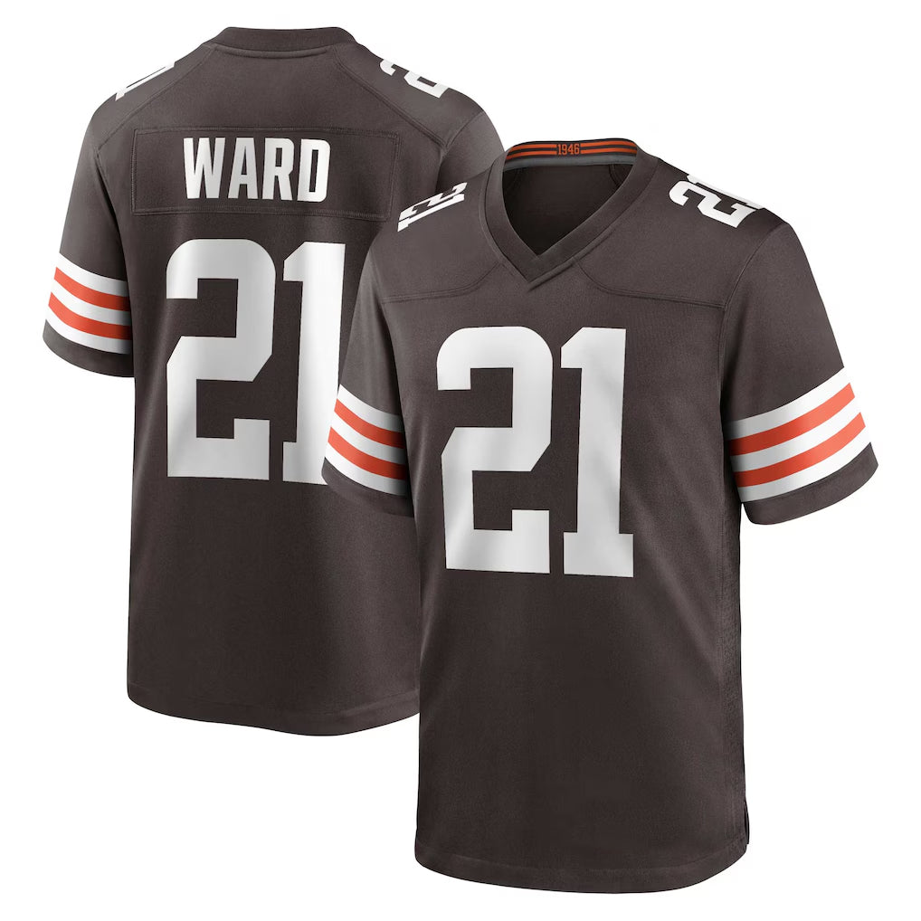 Trusc C.Browns #21 Denzel Ward Player Brown Home Game Football Jerseys