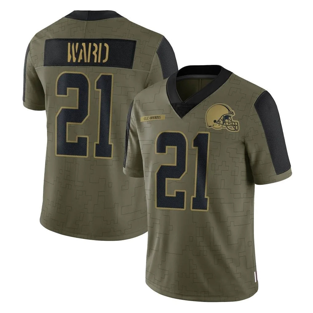 Trusc C.Browns #21 Denzel Ward Player Salute To Service Limited Olive Football Jerseys