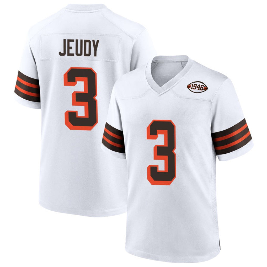TruscC.Browns #3 Jerry Jeudy Player White Alternate Home Game Stitched Jerseys