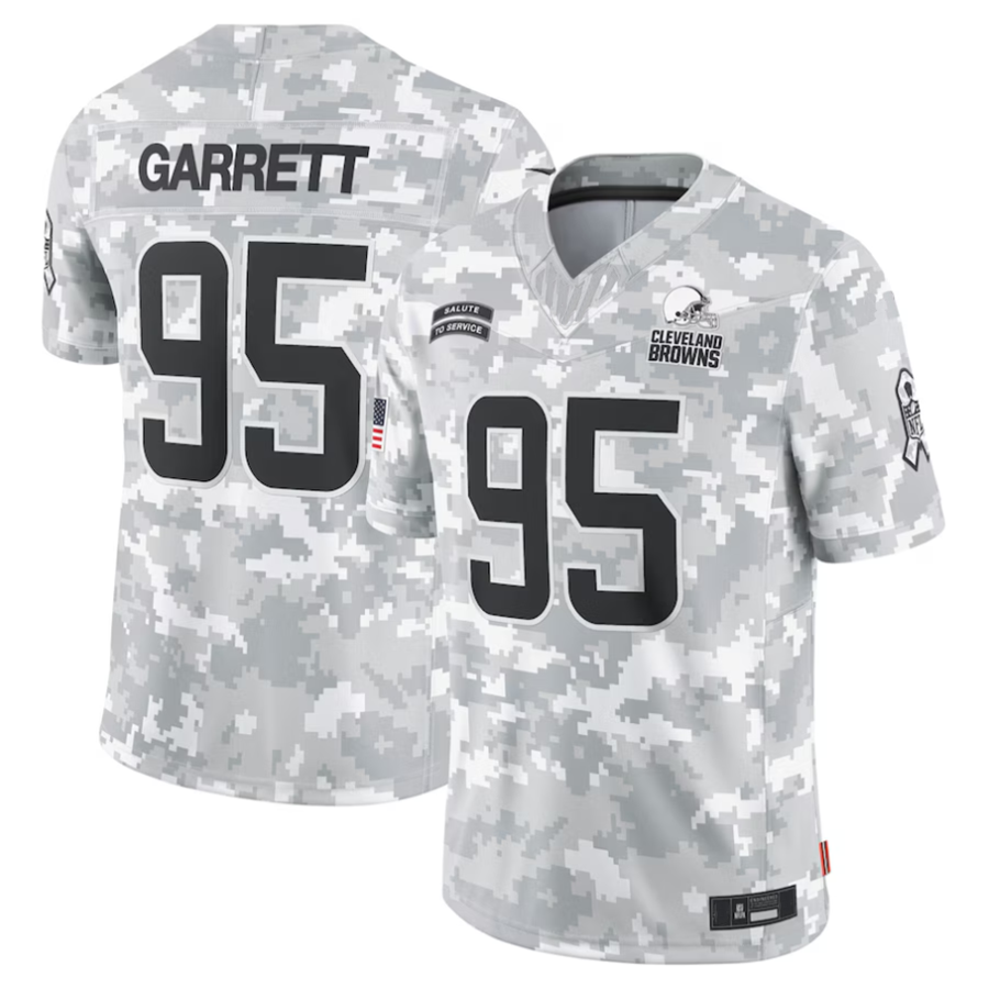 TruscC.Browns #95 Myles Garrett Player Arctic Camo Salute to Service Limited Stitched Jerseys