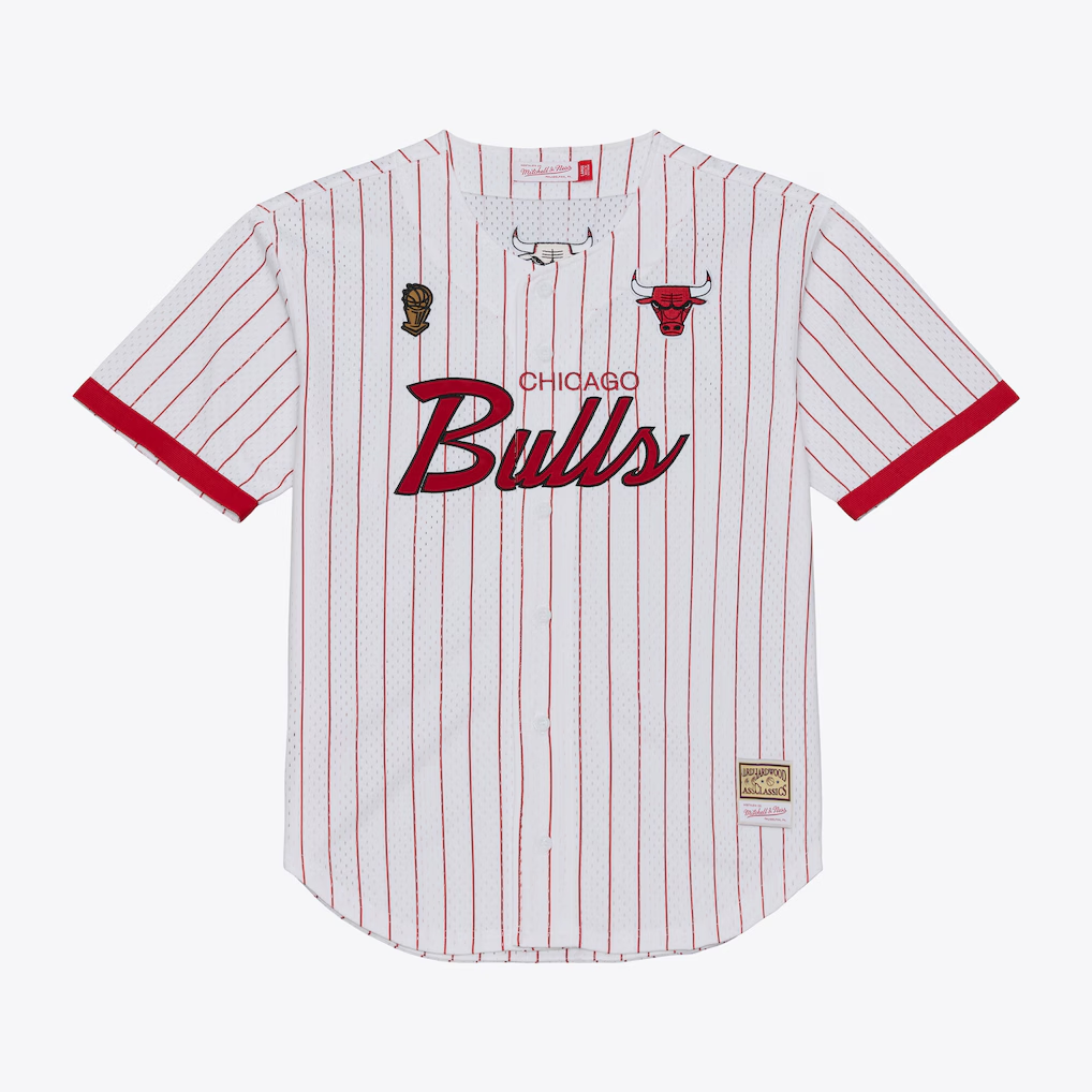 Trusc C.Bulls Mitchell & Ness White Head Coach Pinstripe Mesh Full-Button Baseball Jerseys