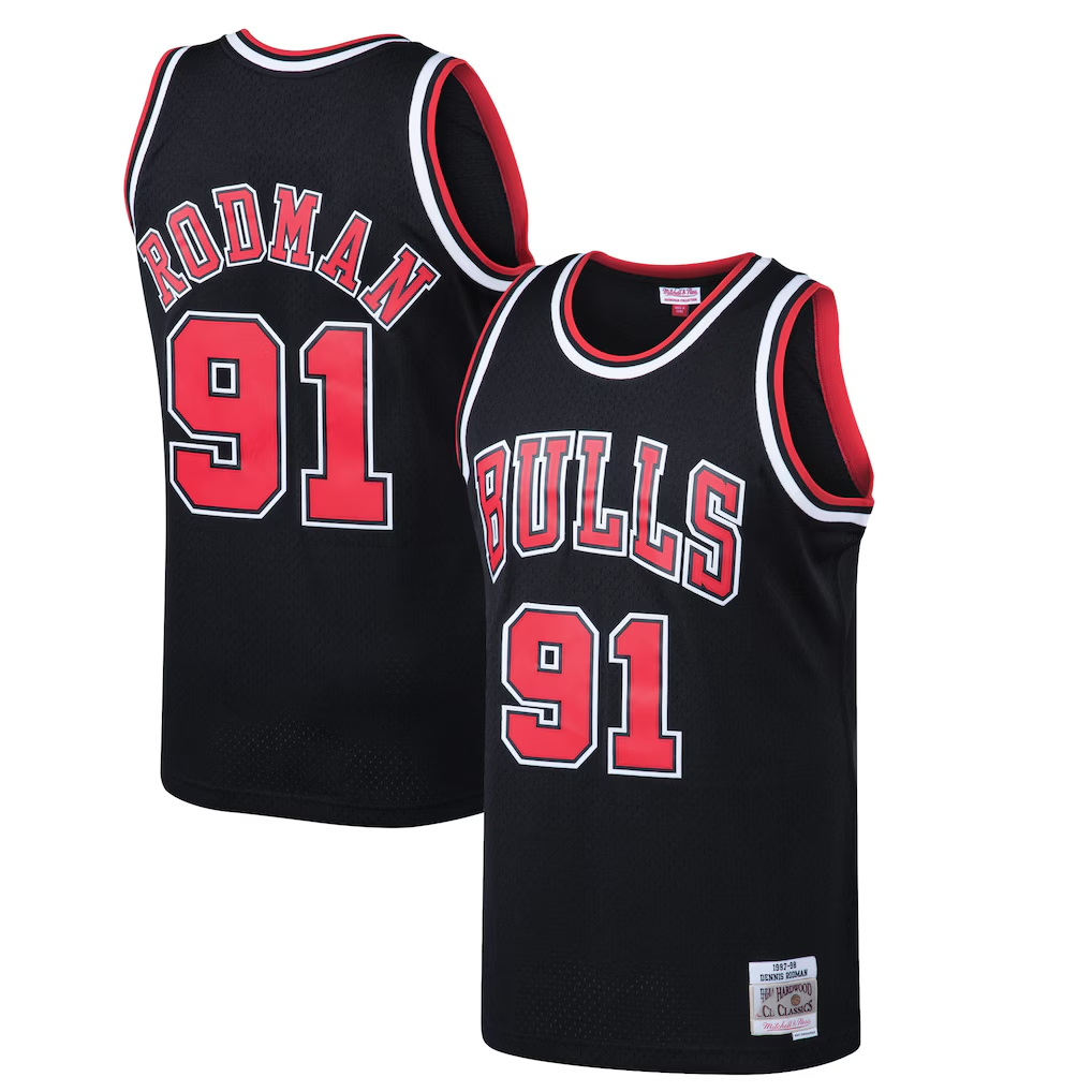 Trusc C.Bulls #91 Dennis Rodman Mitchell & Ness Black 199798 Hardwood Classics Swingman Jerseys