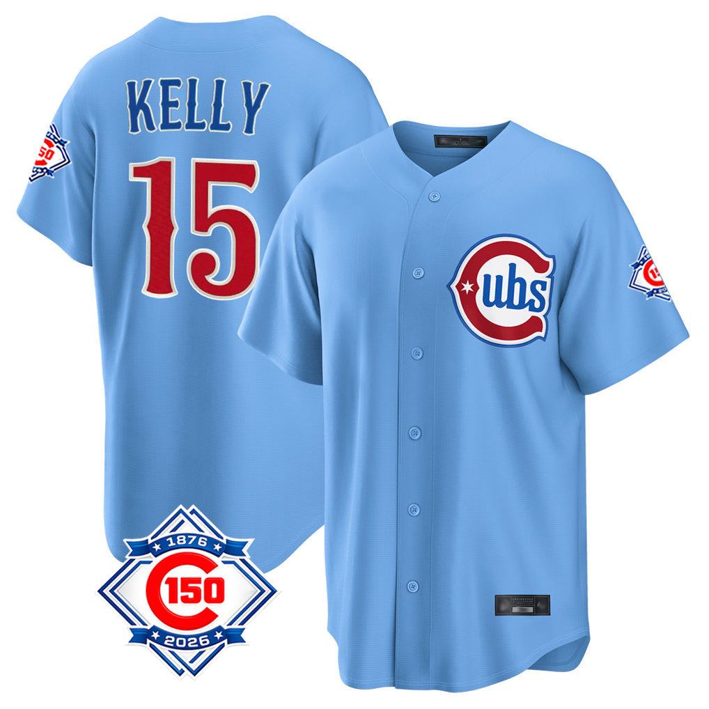 Trusc C.Cubs #15 Carson Kelly Player Light Blue 150th Anniversary Home Game Stitched Jerseys