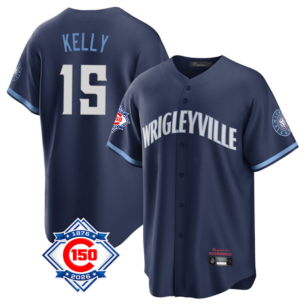 Trusc C.Cubs #15 Carson Kelly Player Navy 150th Anniversary City Connect Home Game Stitched Jerseys