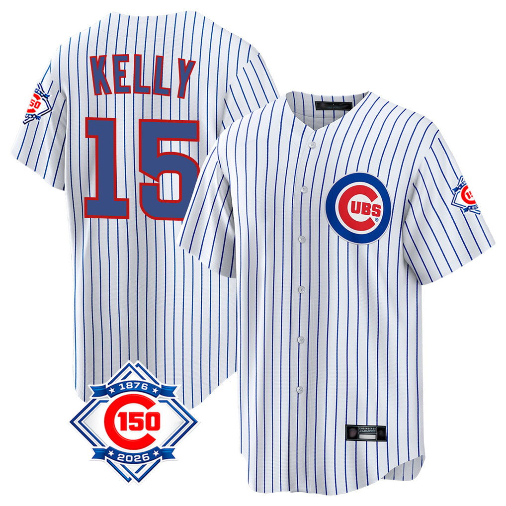 Trusc C.Cubs #15 Carson Kelly Player White 150th Anniversary Home Game Stitched Jerseys