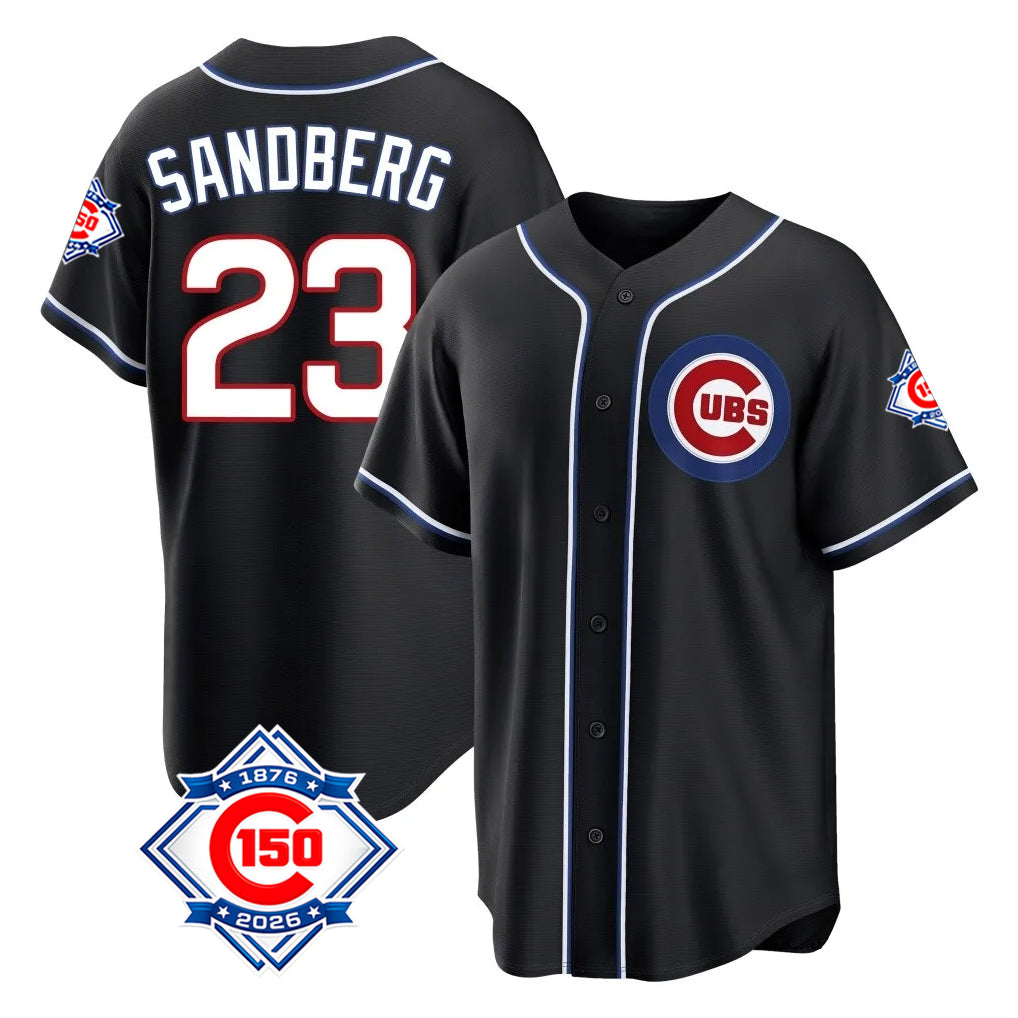 Trusc C.Cubs #23 Ryne Sandberg Player Black Fashion Out 150th Anniversary Game Stitched Jerseys