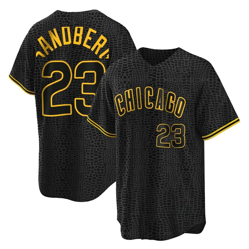 Trusc C.Cubs #23 Ryne Sandberg Player Black Snake Skin City Game Stitched Jerseys