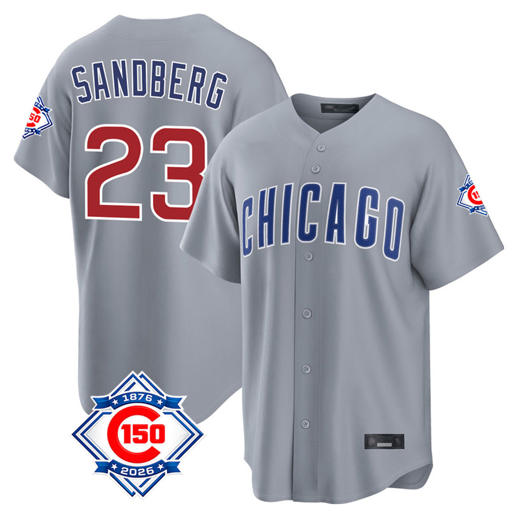 Trusc C.Cubs #23 Ryne Sandberg Player Gray 150th Anniversary Home Game Stitched Jerseys