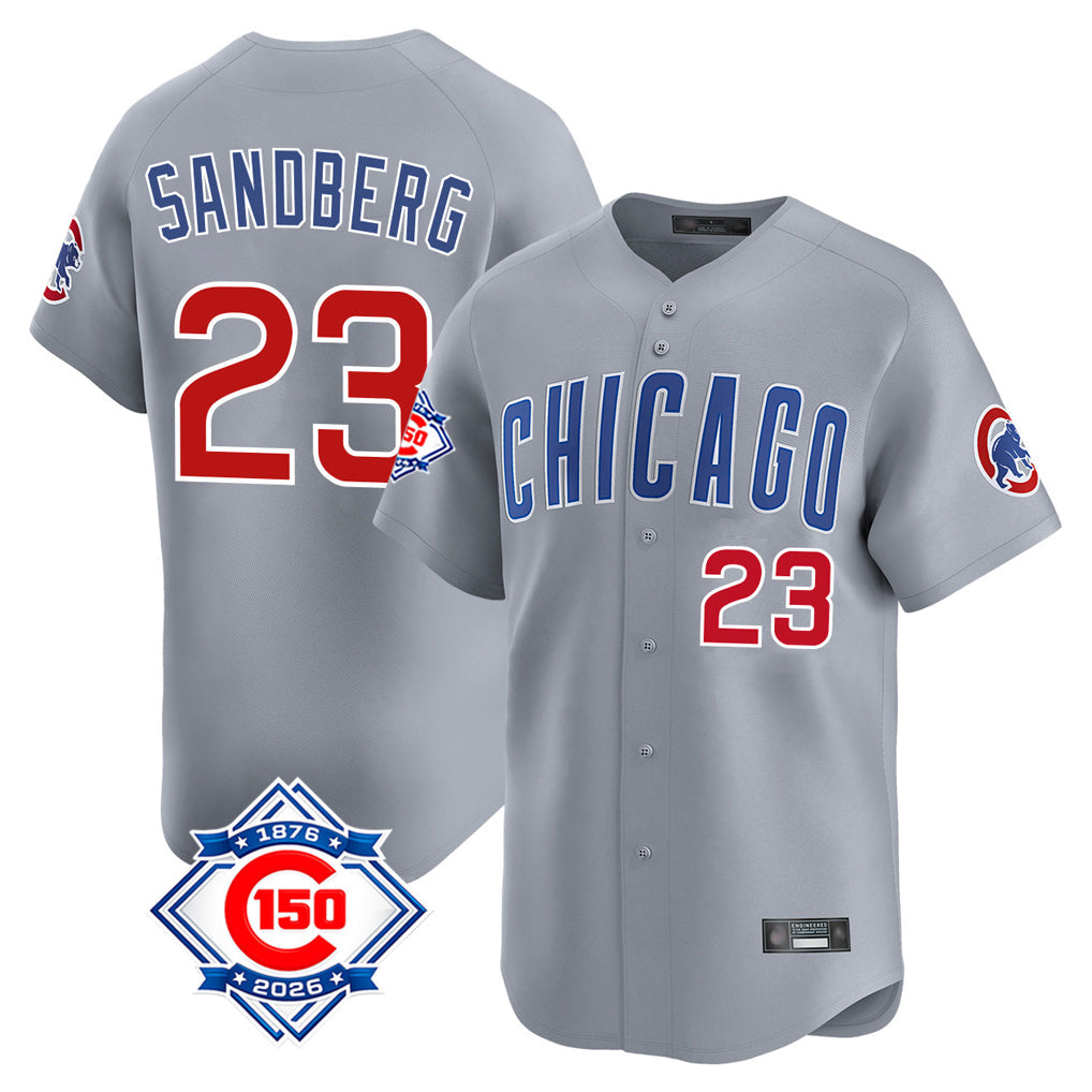 Trusc C.Cubs #23 Ryne Sandberg Player Gray Road 150th Anniversary Limited Home Stitched Jerseys