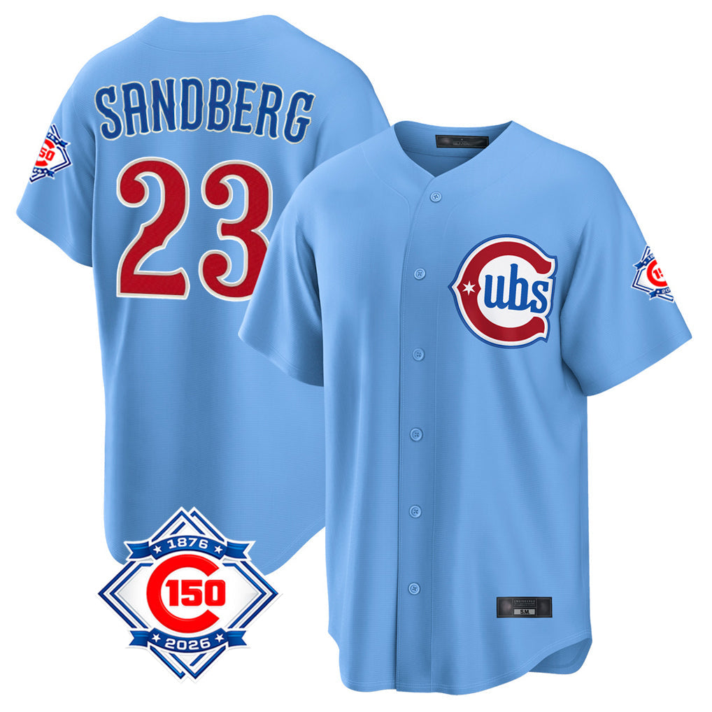 Trusc C.Cubs #23 Ryne Sandberg Player Light Blue 150th Anniversary Home Game Stitched Jerseys