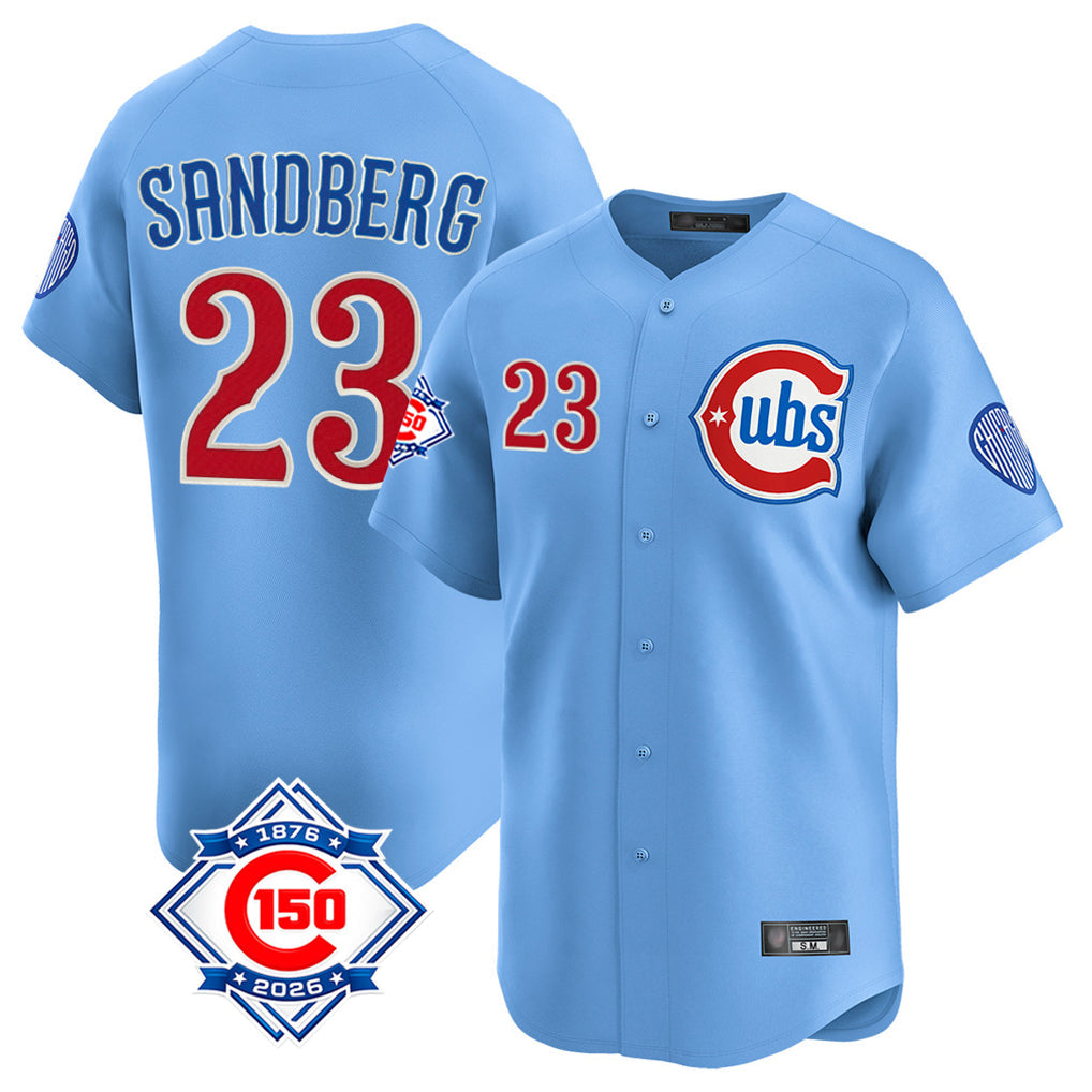 Trusc C.Cubs #23 Ryne Sandberg Player Light Blue 150th Anniversary Limited Home Stitched Jerseys