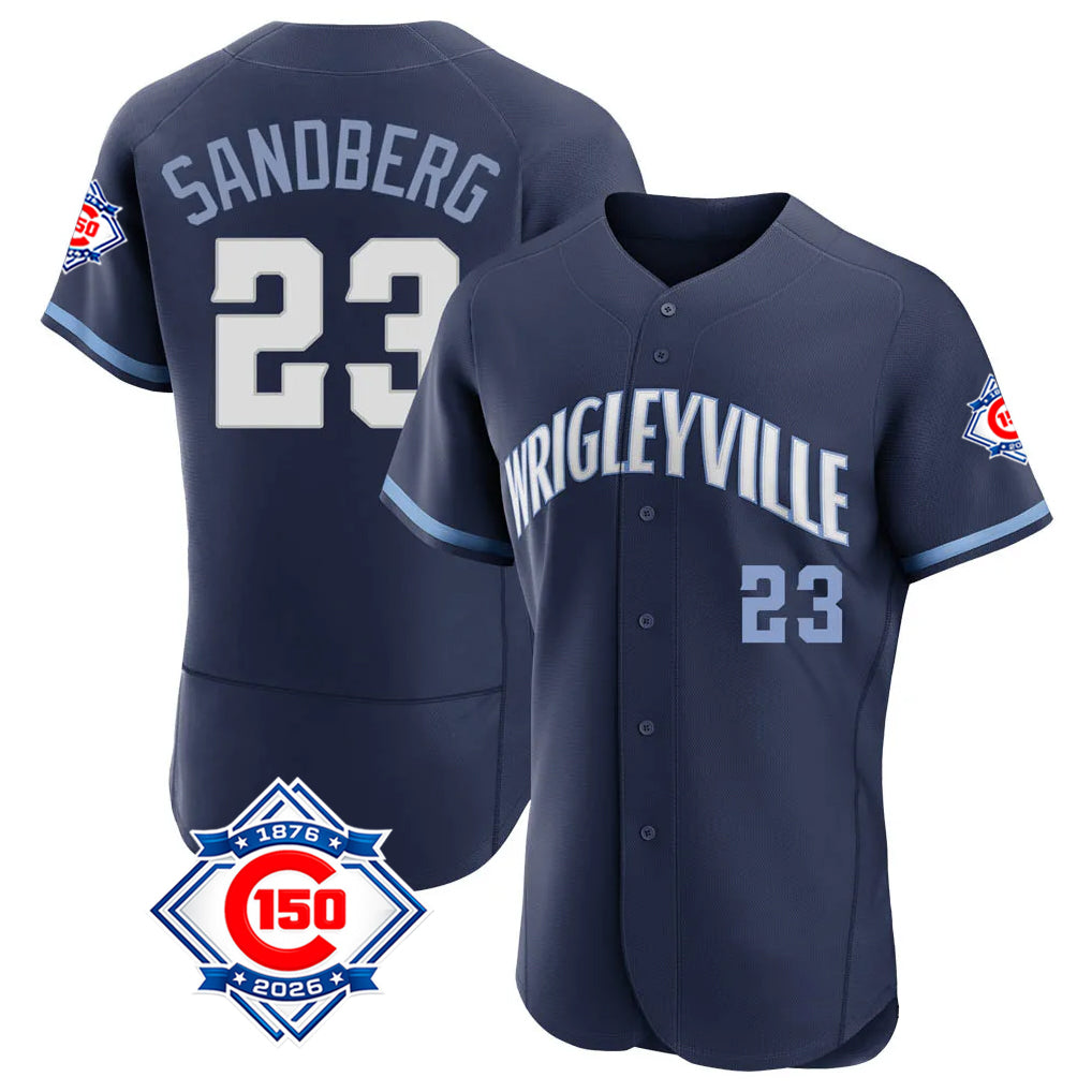 Trusc C.Cubs #23 Ryne Sandberg Player Navy City Connect 150th Anniversary Limited Elite Home Stitched Jerseys