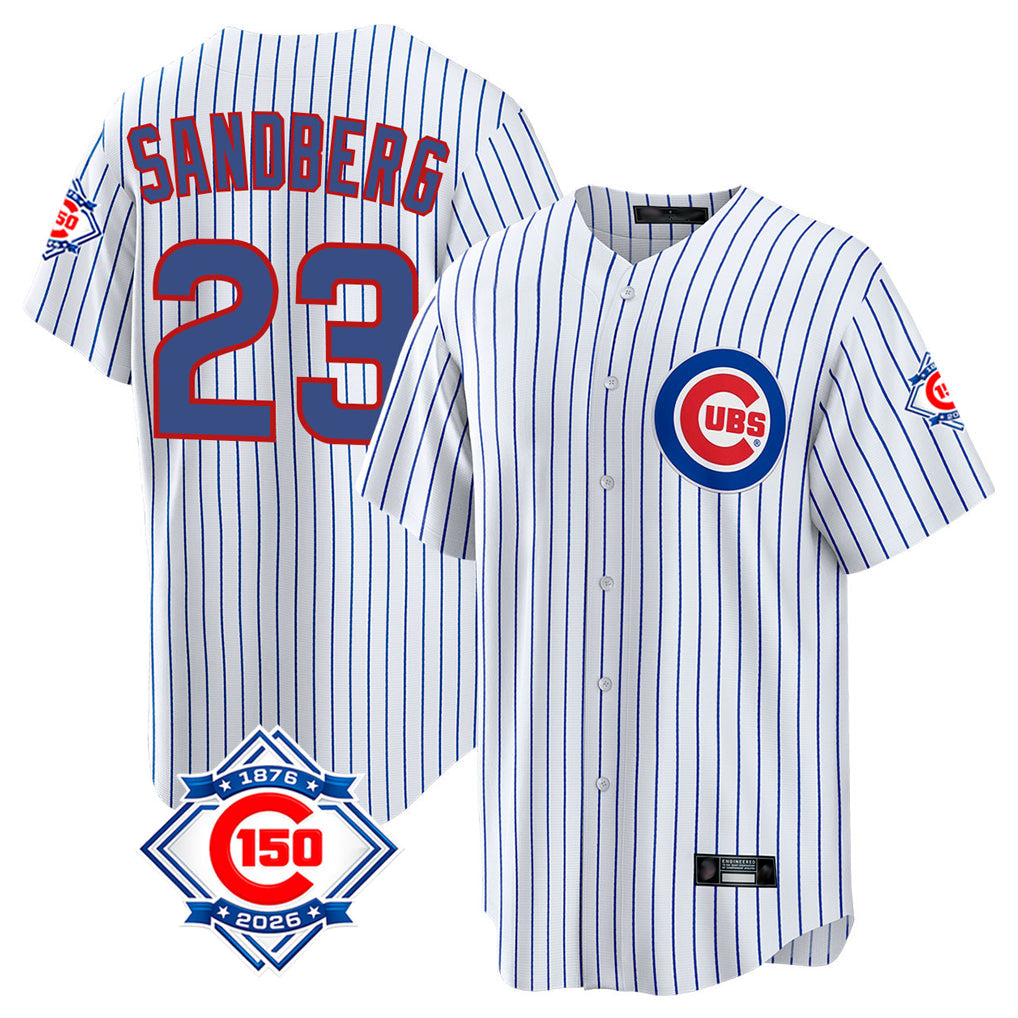Trusc C.Cubs #23 Ryne Sandberg Player White 150th Anniversary Home Game Stitched Jerseys