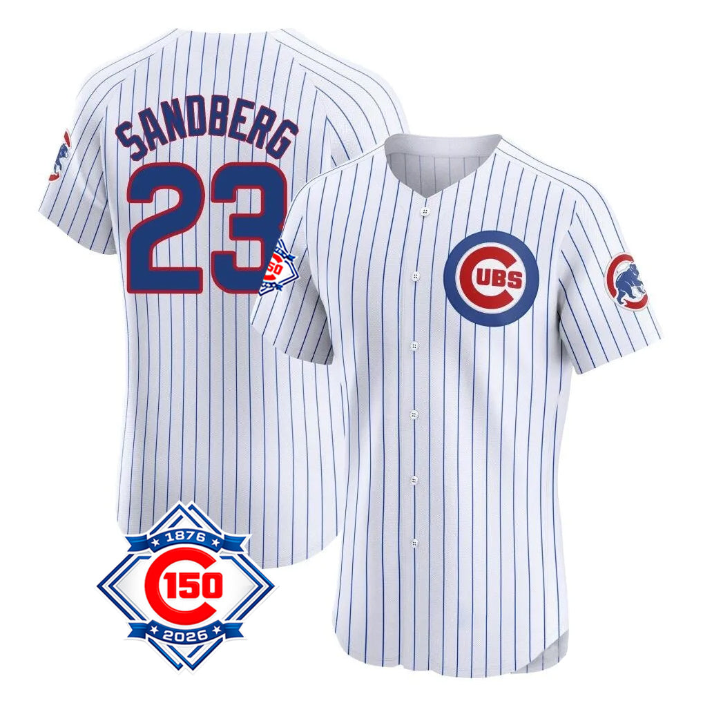 Trusc C.Cubs #23 Ryne Sandberg Player White 150th Anniversary Limited Elite Home Game Stitched Jerseys