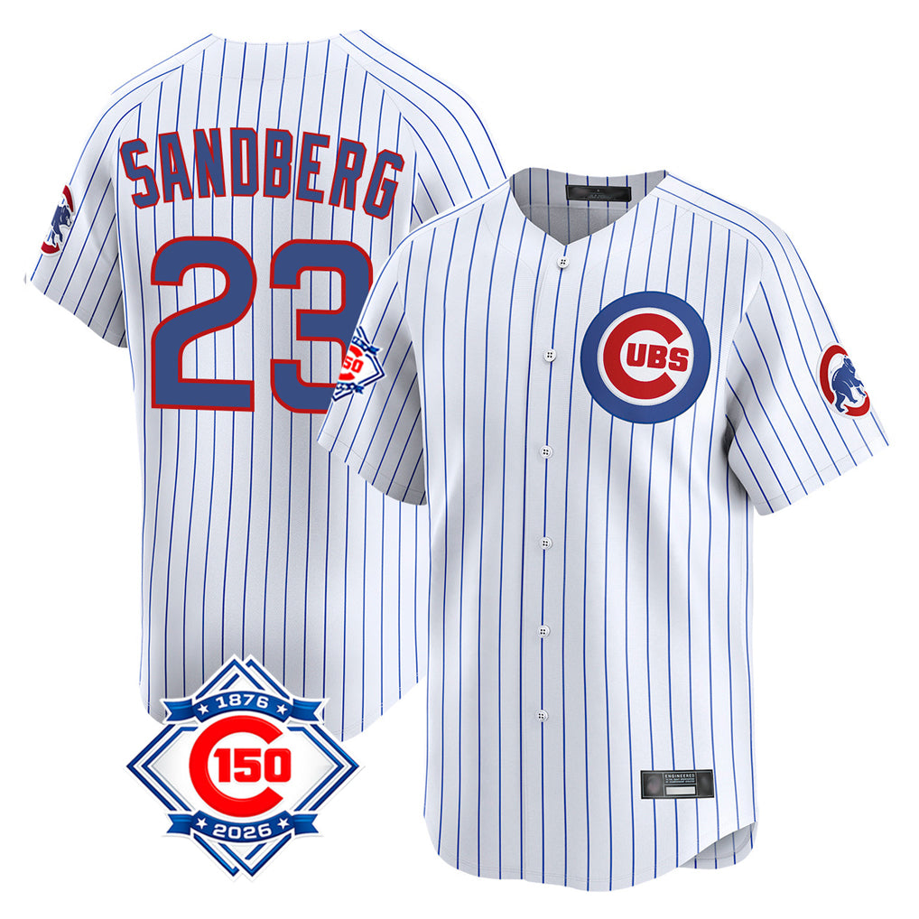 Trusc C.Cubs #23 Ryne Sandberg Player White 150th Anniversary Limited Home Game Stitched Jerseys